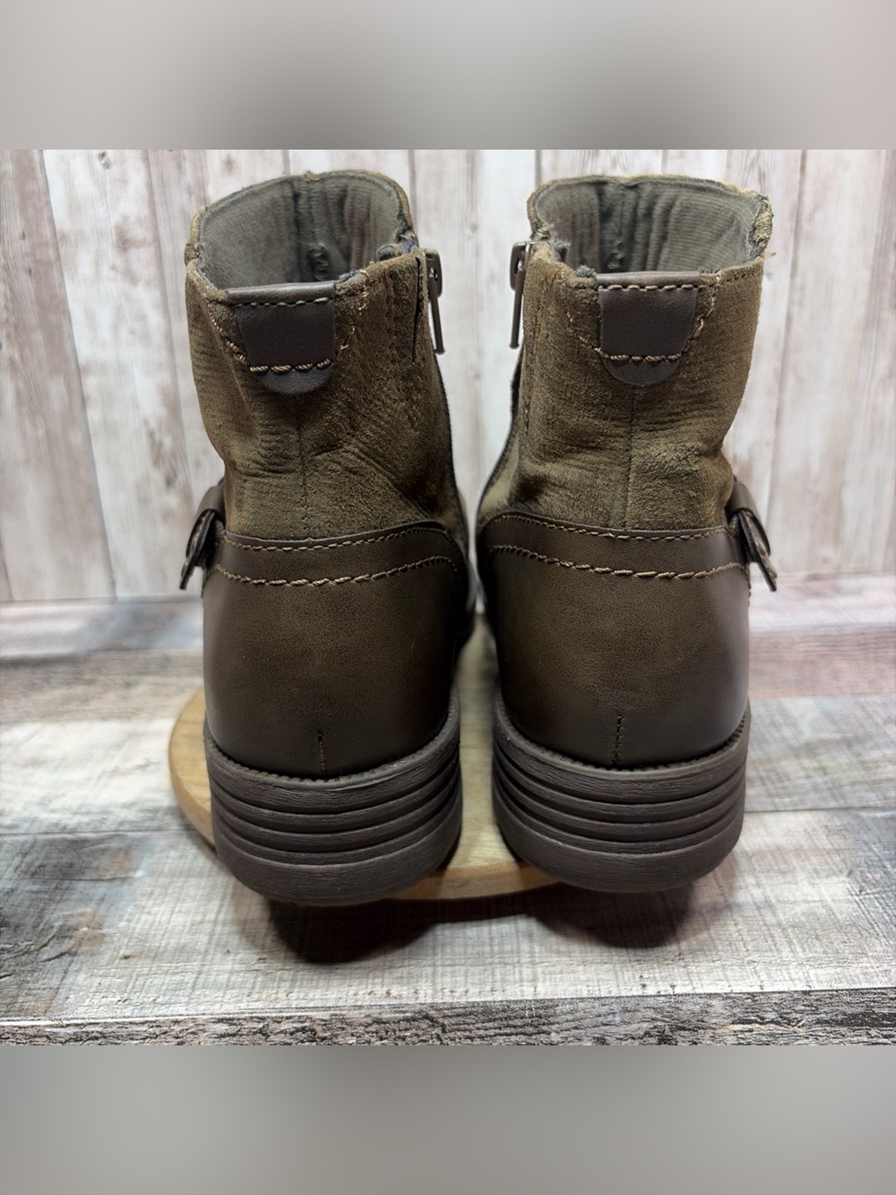 Earth Origins Phoenix Women’s Moto Olive Green Taupe Ankle Boots  Size 10 M - Picture 8 of 16